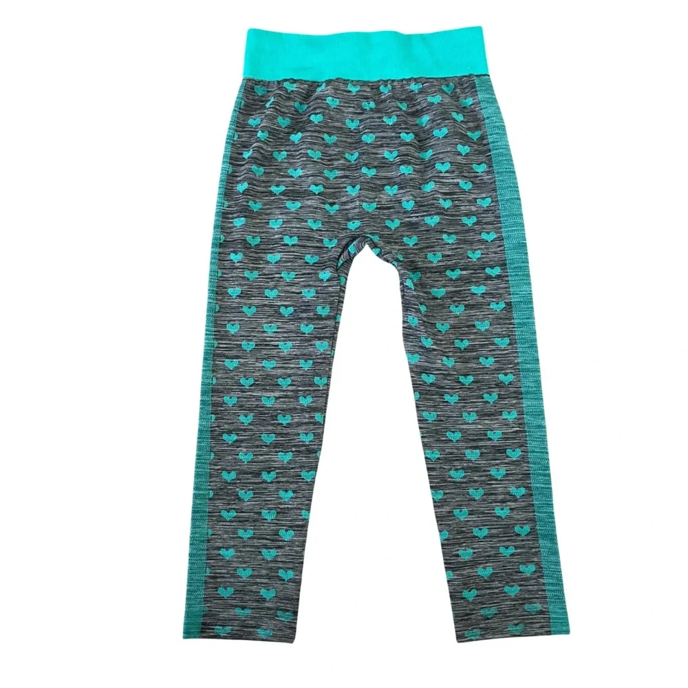 Activ Pro Leggings L/XL Space Dye‎ HEARTS Turquoise Gray Love Activewear Workout
